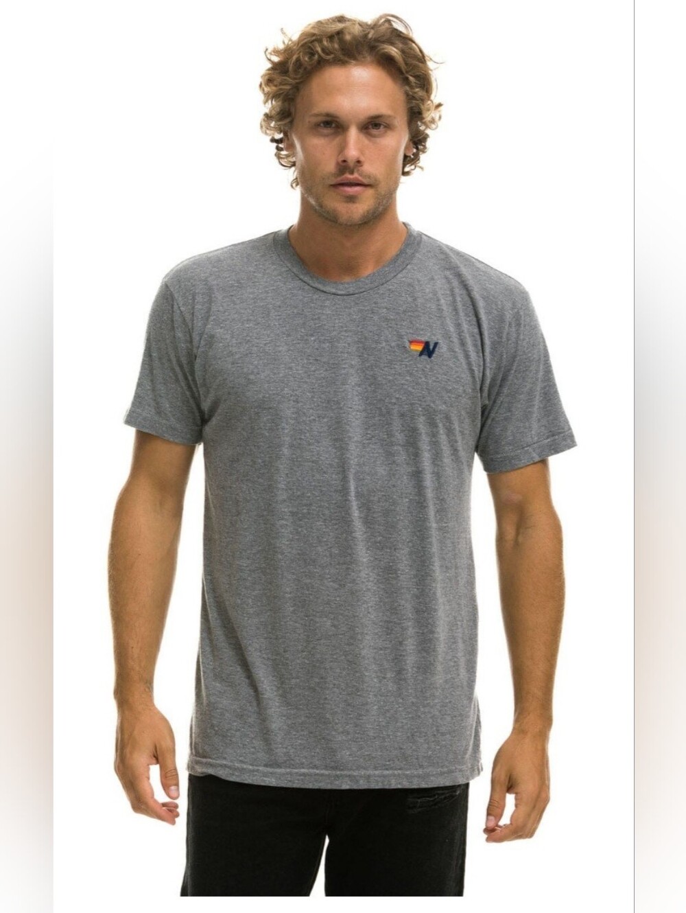 Aviator Nation Men's Grey V-Neck Logo T-Shirt Size L